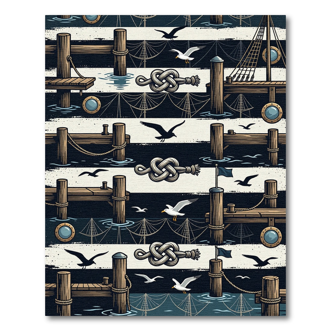 Nautical Navy Harbor Dock Stripe Rug