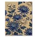 Navy Blue and Cream Chrysanthemum Botanical Rug