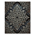 Ornate Silver Damask Medallion Charcoal Rug