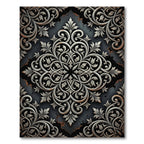Ornate Silver Damask Medallion Charcoal Rug