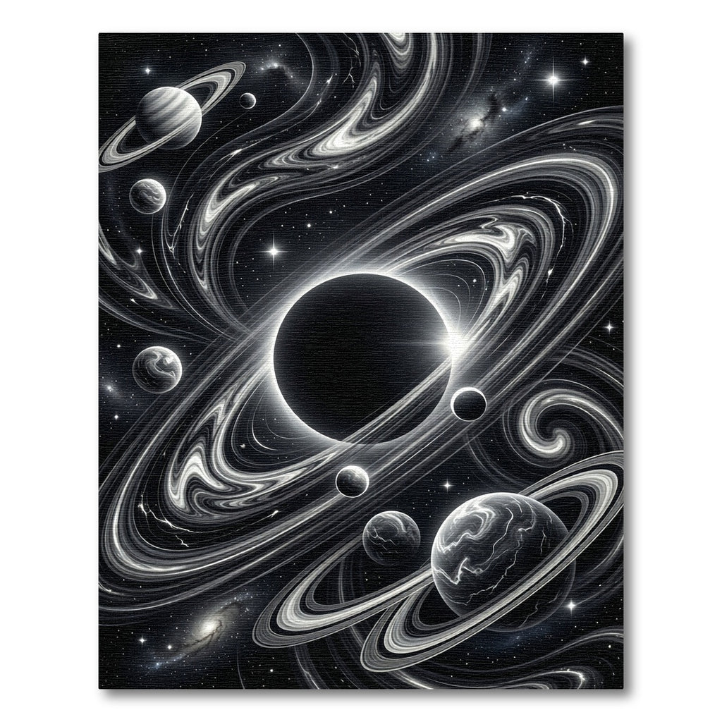 Cosmic Black White Swirling Planets Rug