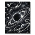 Cosmic Black White Swirling Planets Rug