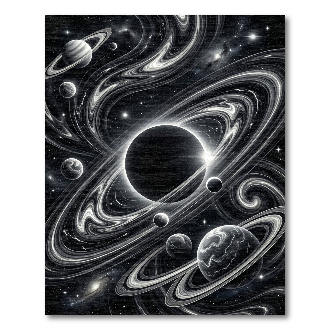 Cosmic Black White Swirling Planets Rug