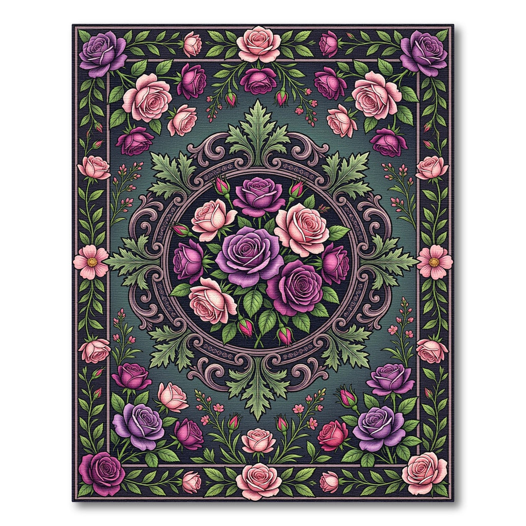 Vintage Rose Garden Vignette Medallion Rug