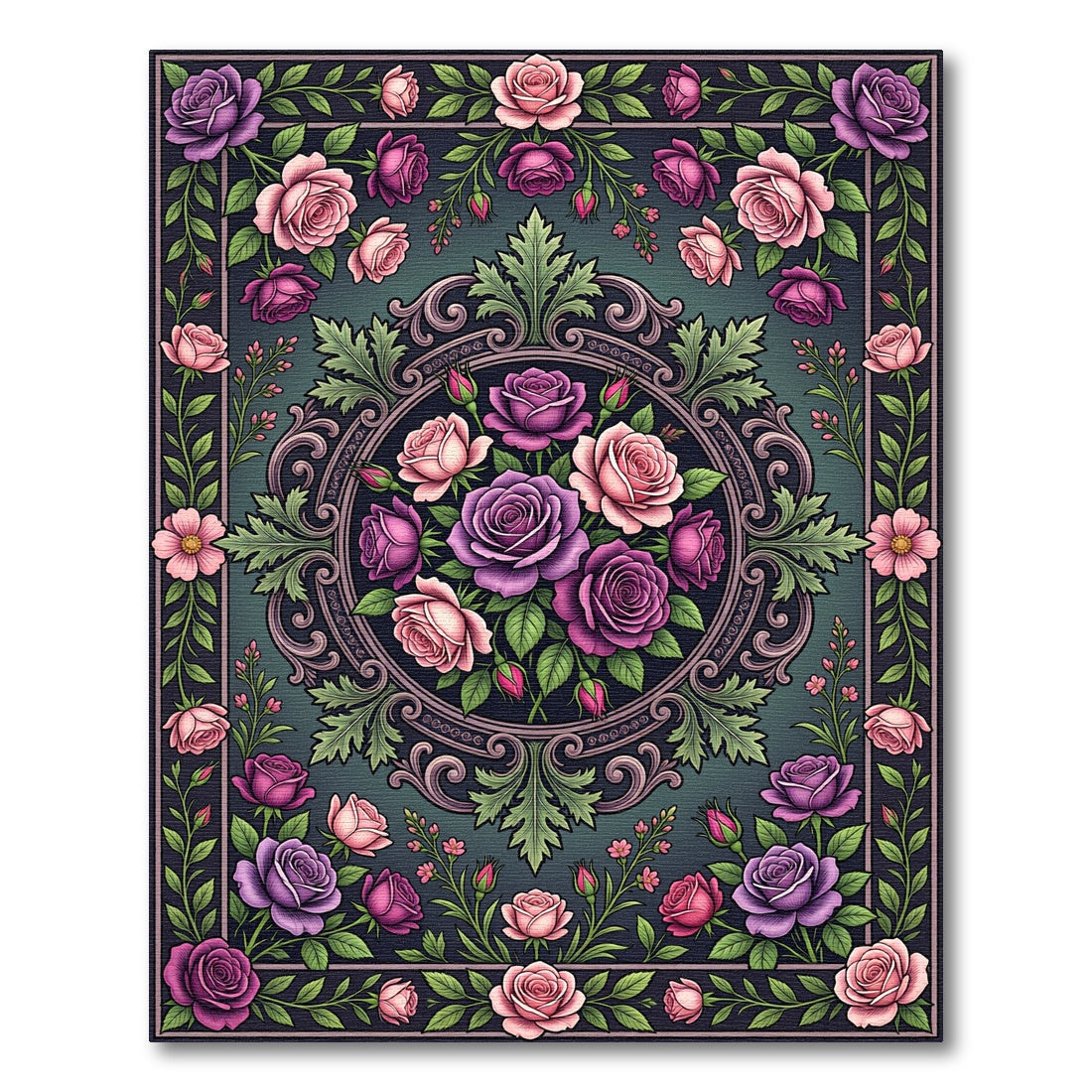 Vintage Rose Garden Vignette Medallion Rug
