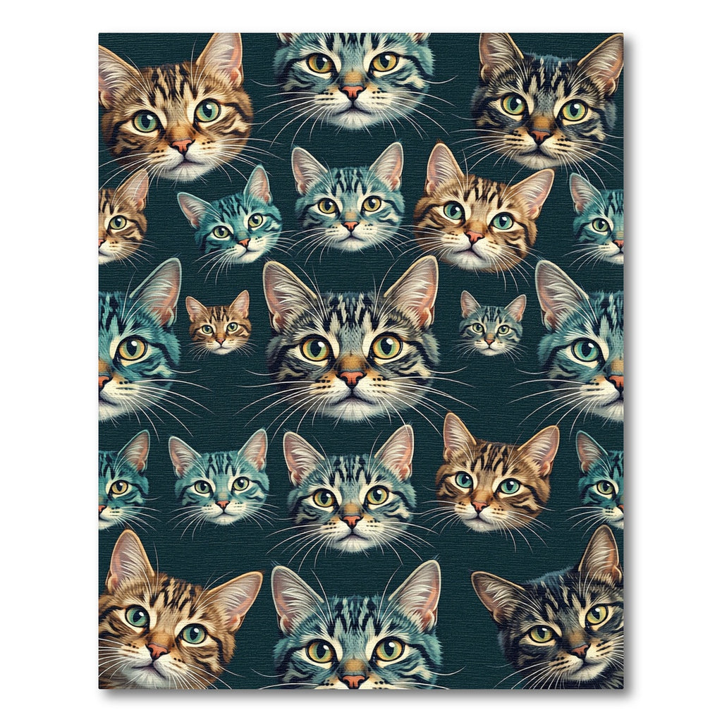 Whimsical Cat Faces Repeating Pattern Rug