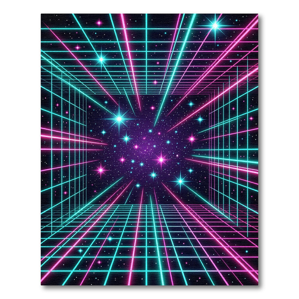 Neon Retro Grid Galactic Starfield Rug