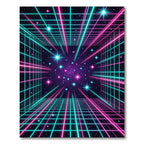 Neon Retro Grid Galactic Starfield Rug