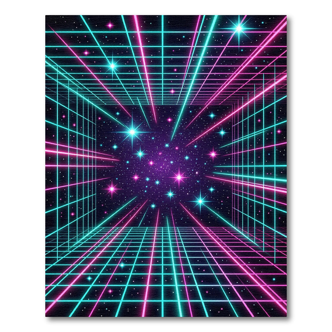 Neon Retro Grid Galactic Starfield Rug