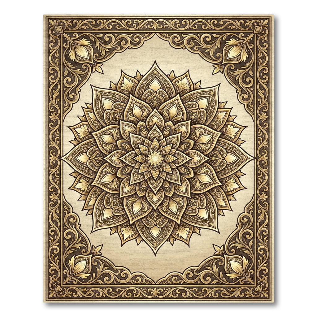 Ornate Golden Floral Medallion Rug