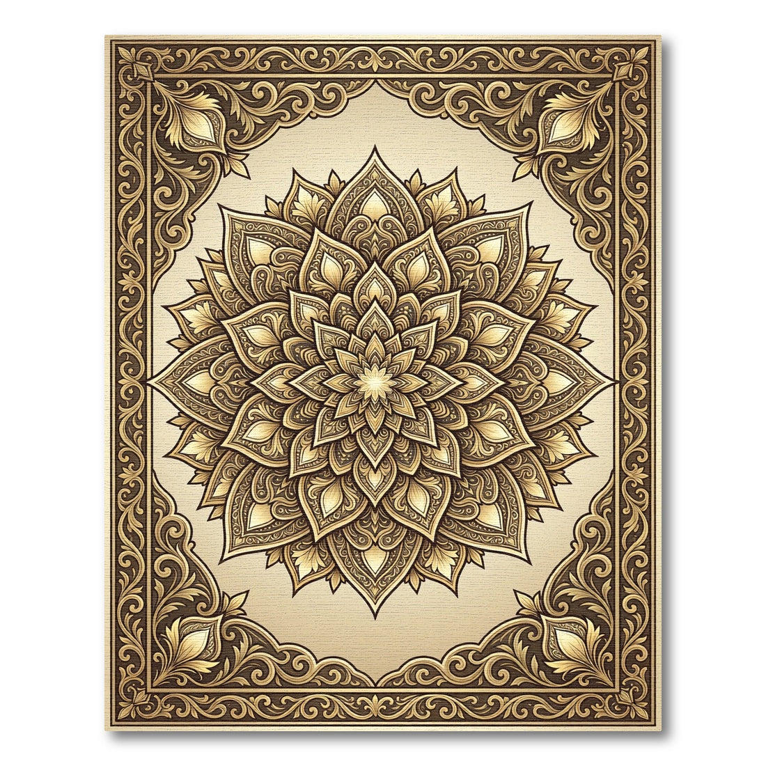 Ornate Golden Floral Medallion Rug