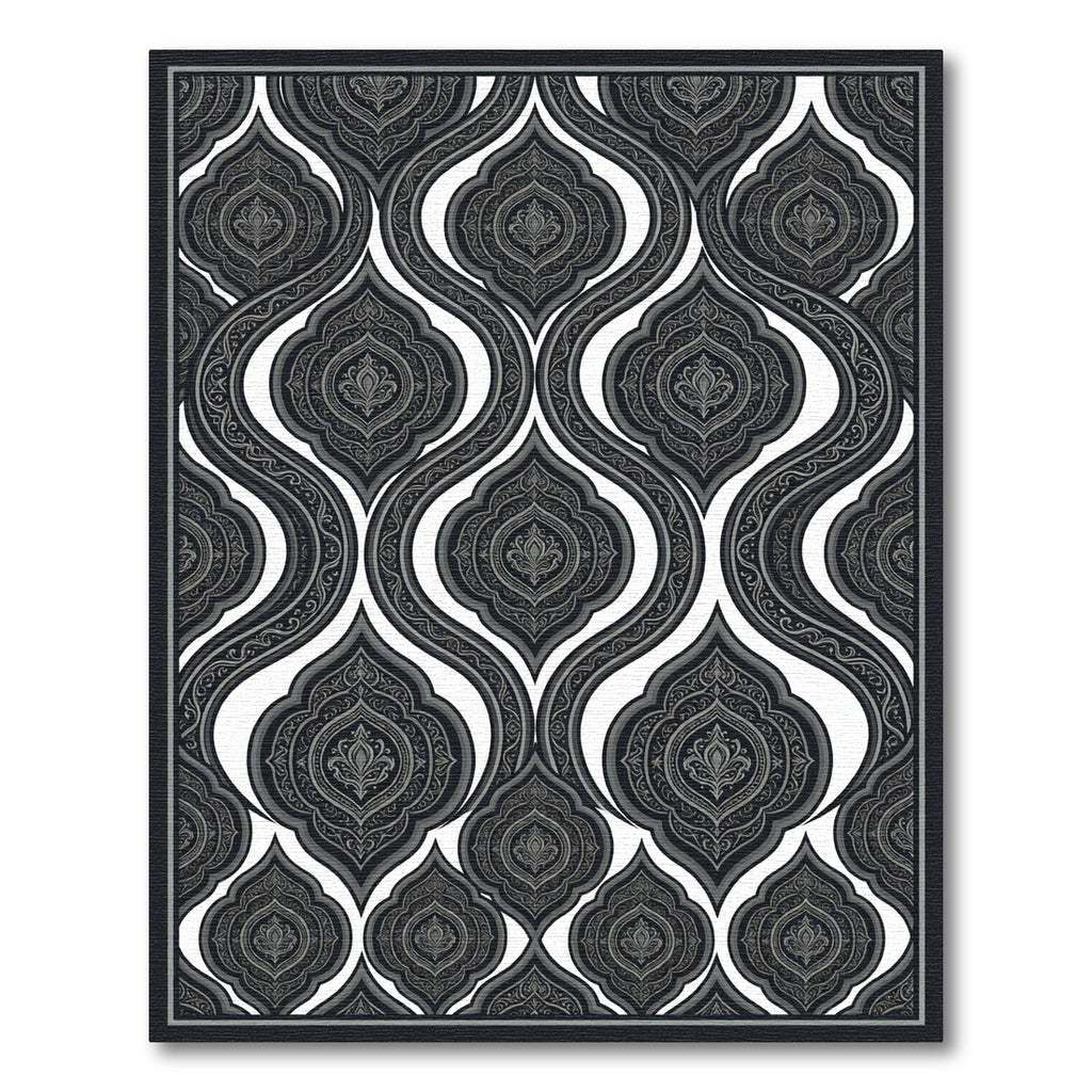 Dark Gray Ornate Paisley Drops Rug