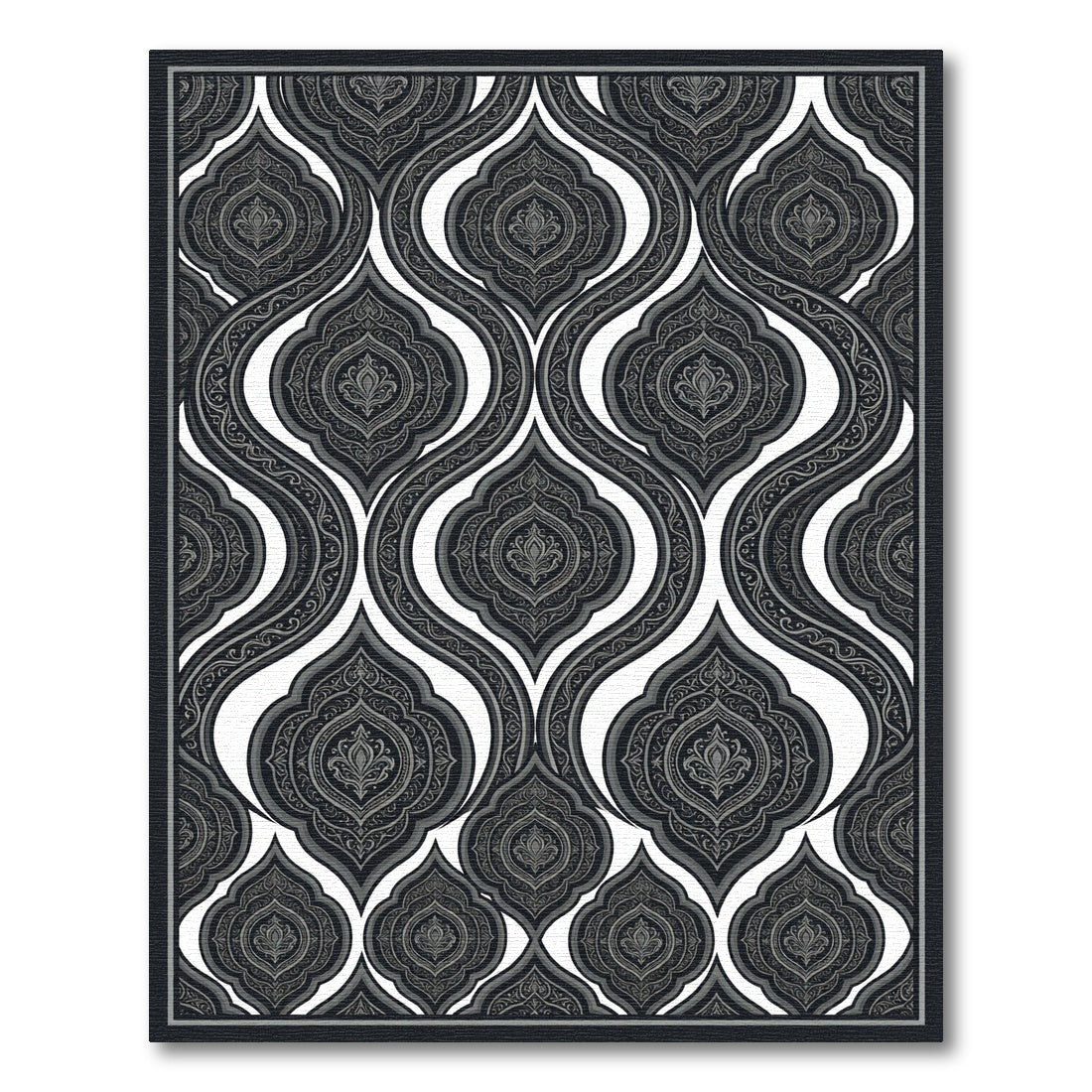 Dark Gray Ornate Paisley Drops Rug