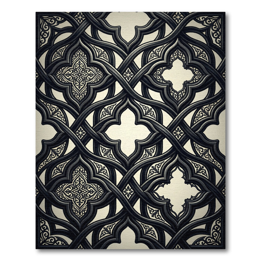 Gothic Charcoal Interwoven Quatrefoil Medallion Rug