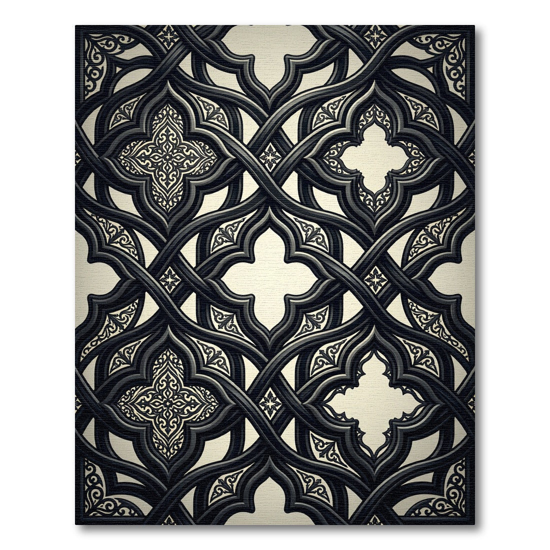 Gothic Charcoal Interwoven Quatrefoil Medallion Rug