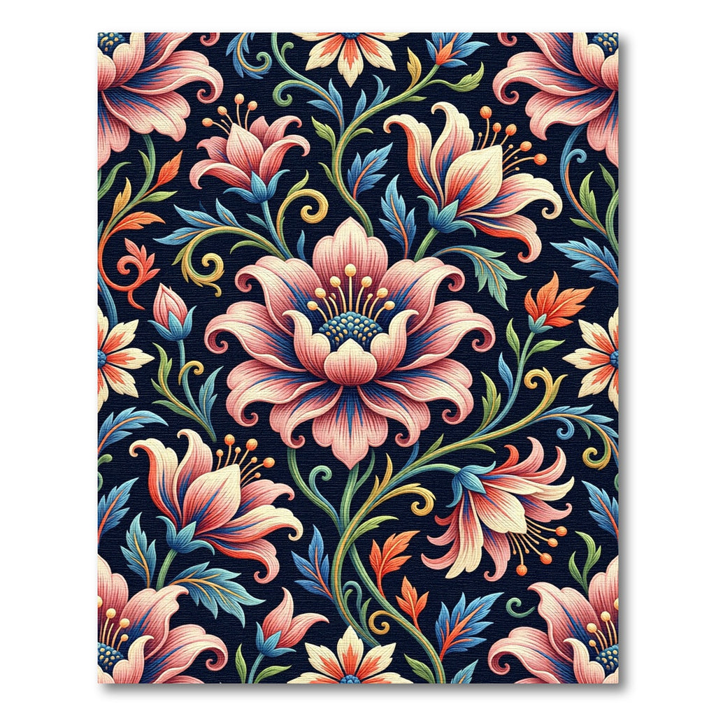 Vibrant Pink Floral Flourish Dark Backdrop Rug