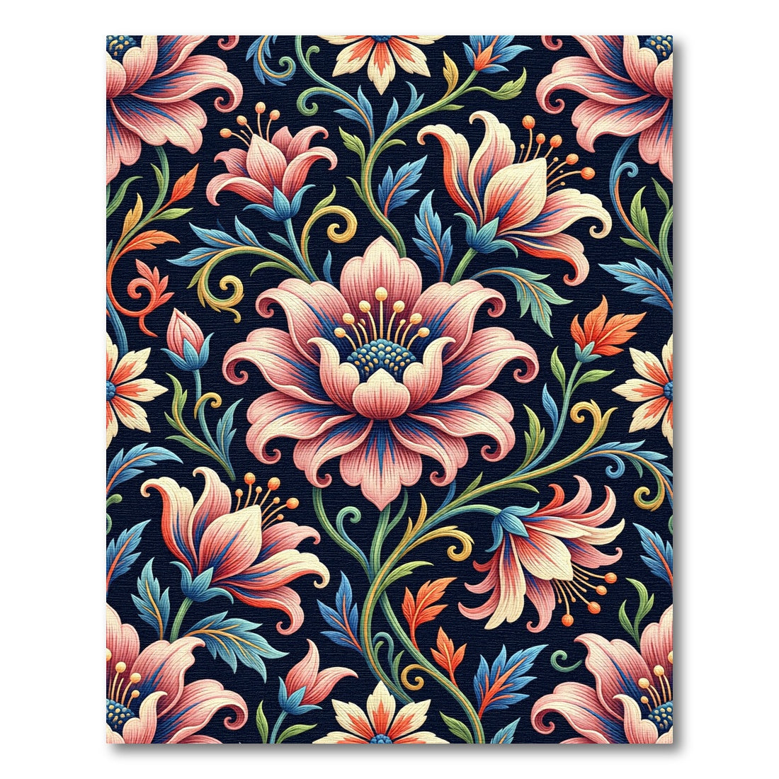 Vibrant Pink Floral Flourish Dark Backdrop Rug