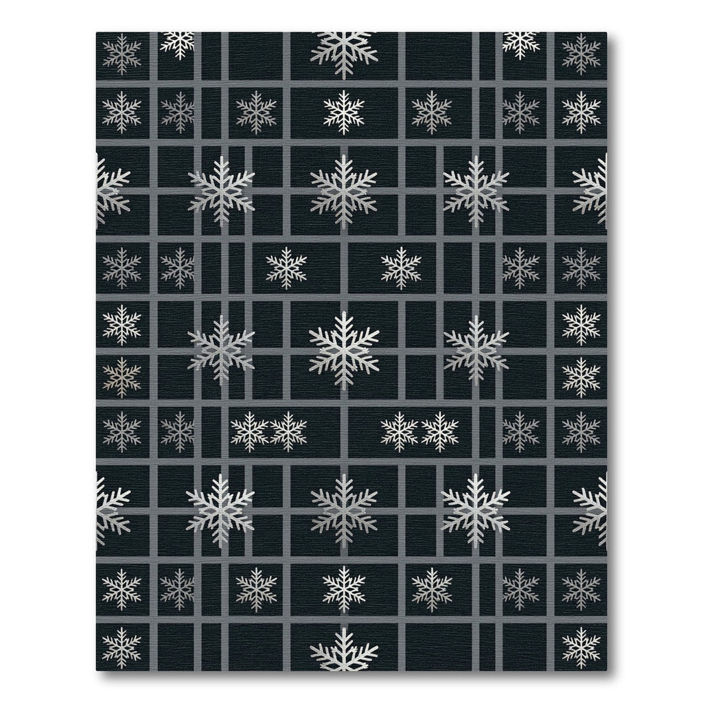 Midnight Charcoal Geometric Silver Snowflake Rug