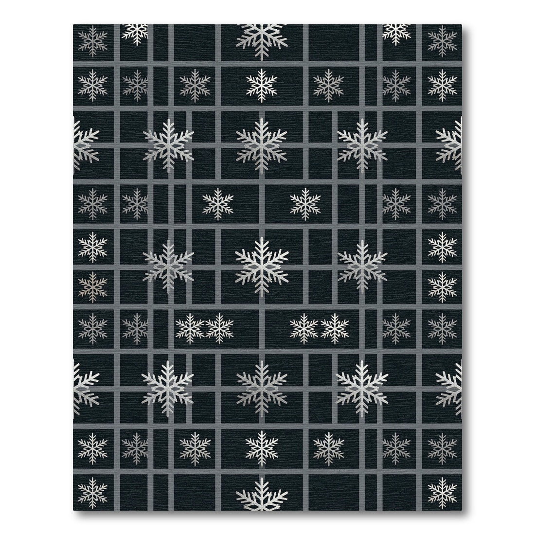 Midnight Charcoal Geometric Silver Snowflake Rug