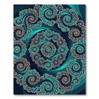 Teal Fractal Infinite Swirl Round Medallion Rug