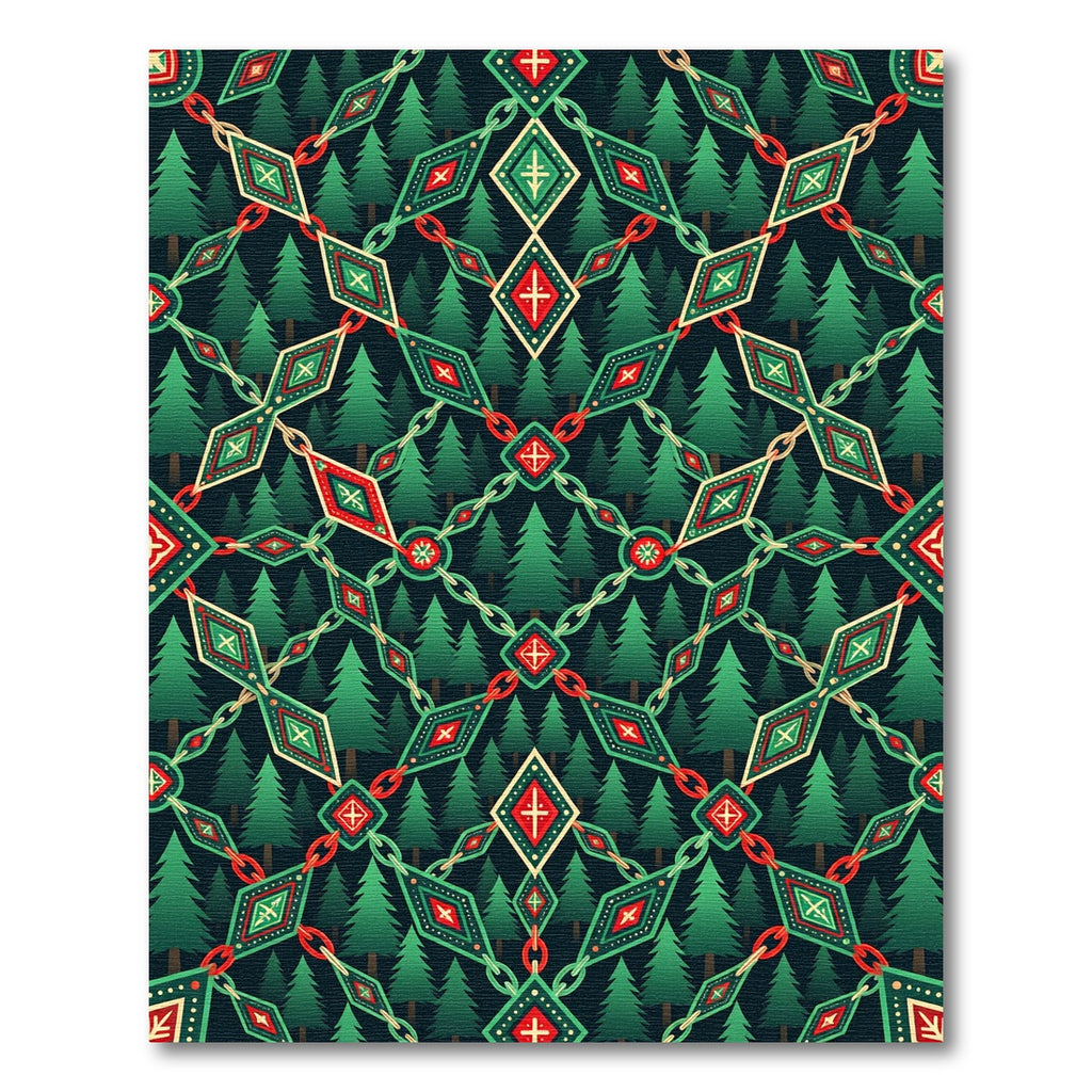 Forest Geometric Diamond Linked Chain Crest Rug