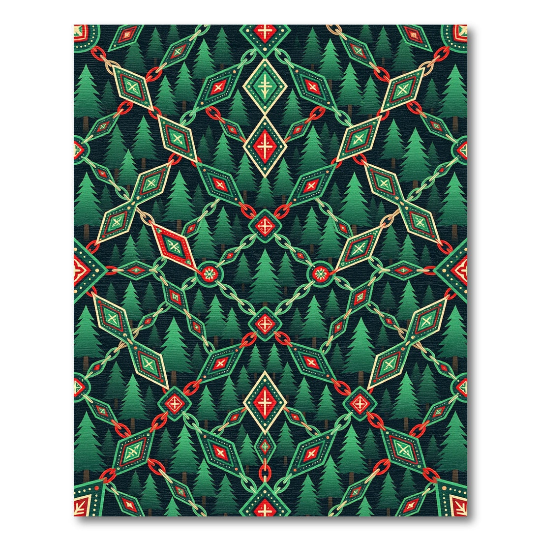 Forest Geometric Diamond Linked Chain Crest Rug