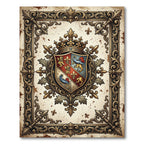 Ornate Golden Royal Crest Medallion Rug