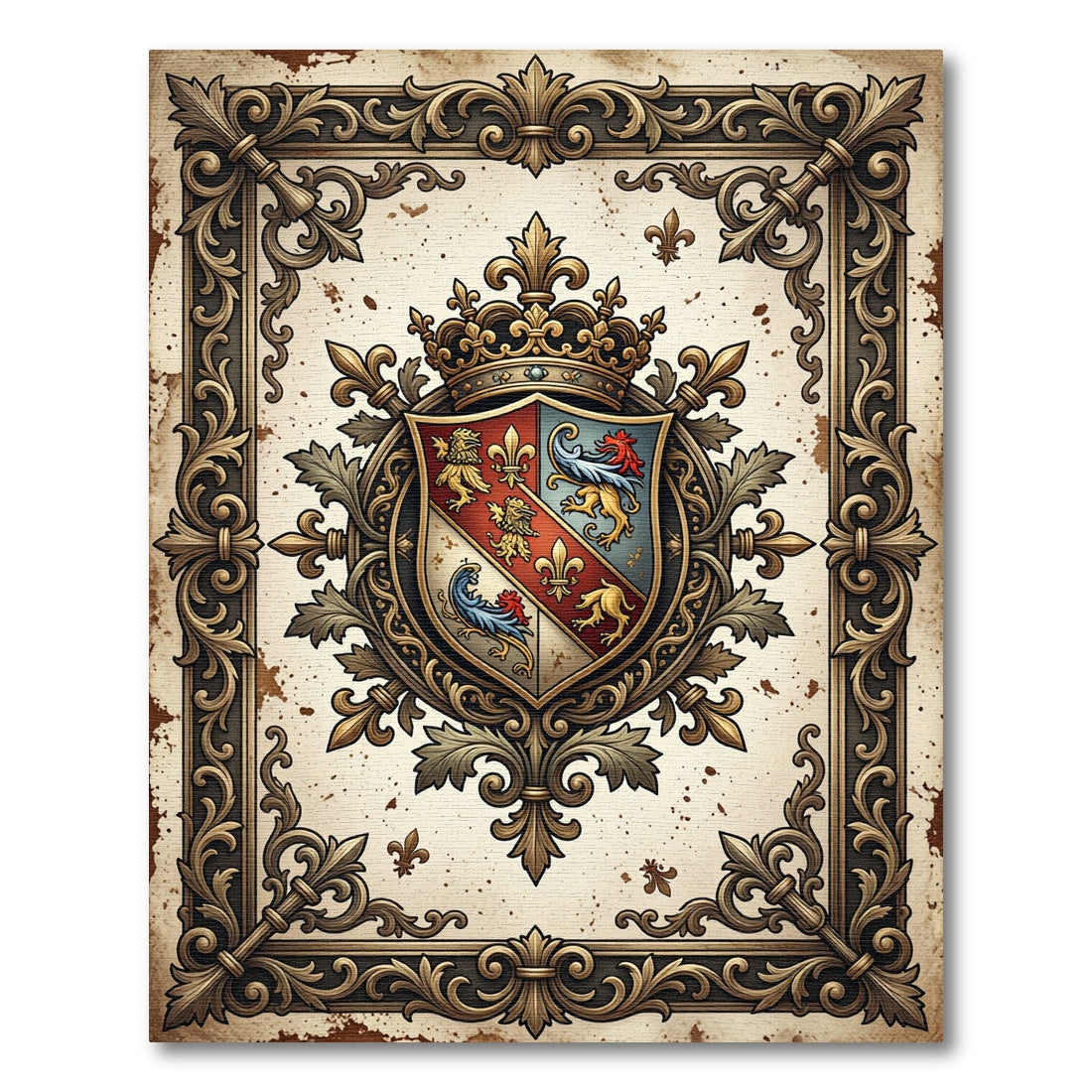 Ornate Golden Royal Crest Medallion Rug