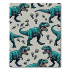 Teal T-Rex Dinosaur Footprint Illustration Rug