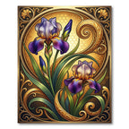 Ornate Art Nouveau Iris Golden Scroll Rug
