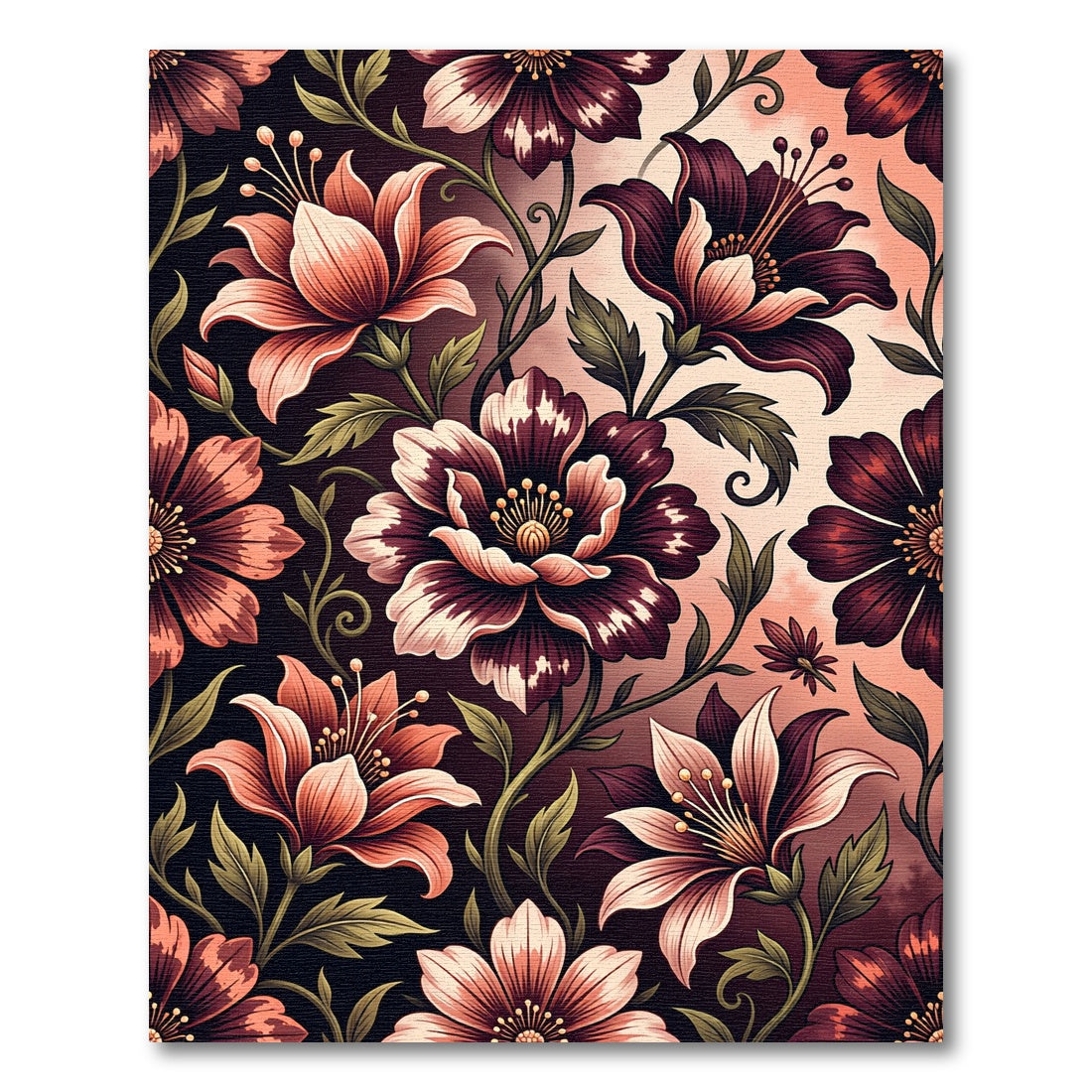 Crimson and Peach Floral Vine Rug