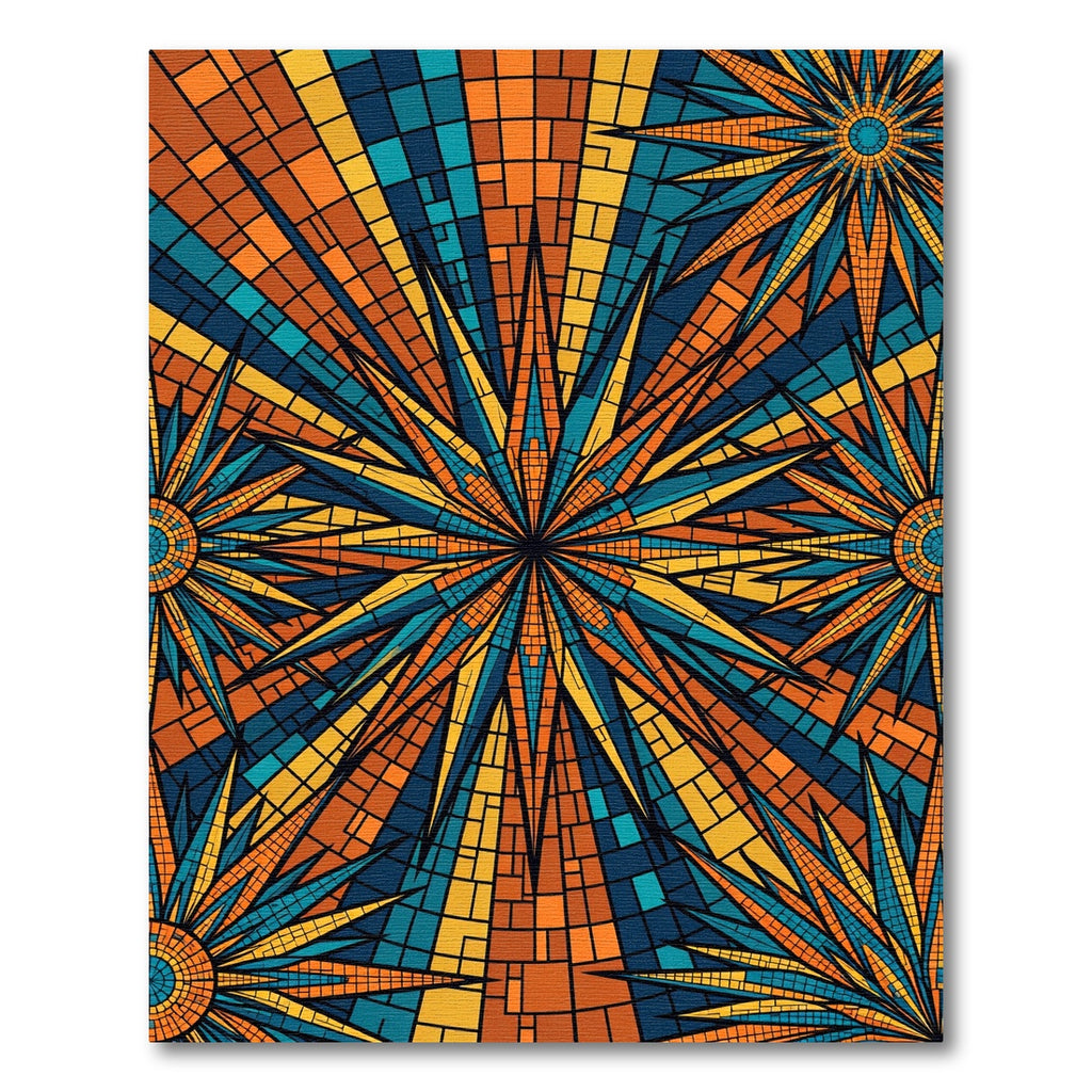 Vibrant Sunburst Mosaic Geometric Teal Orange Rug