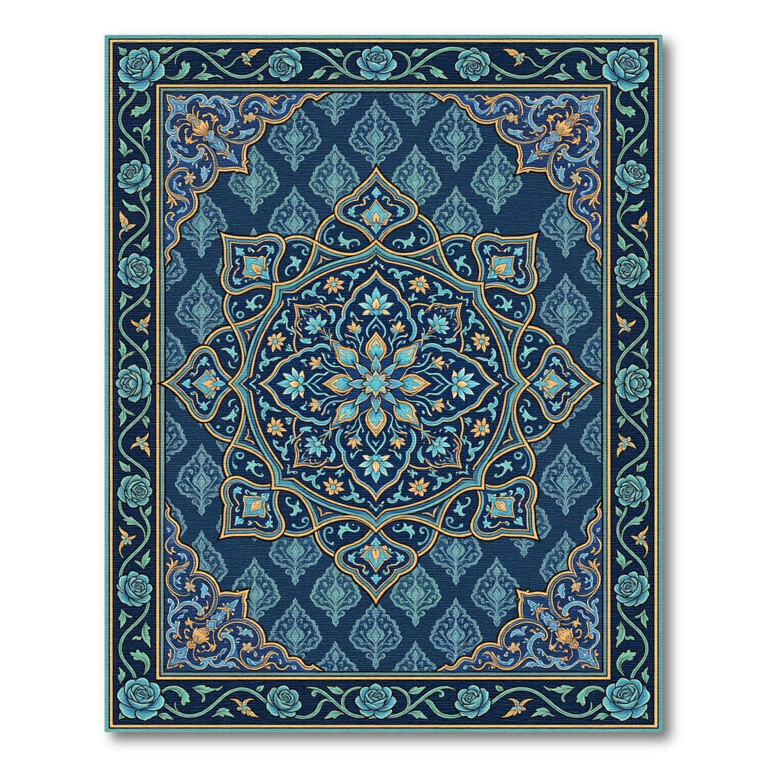Deep Blue Floral Medallion Artistry Rug