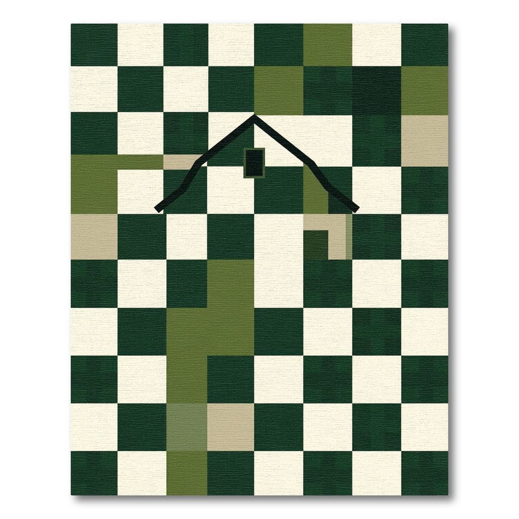 Geometric Forest Green Checkered House Rug