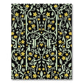 Yellow Floral Vine Scroll Black Rug