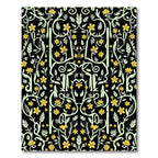 Yellow Floral Vine Scroll Black Rug