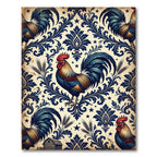 Vintage Blue Rooster Damask Star Wheat Rug