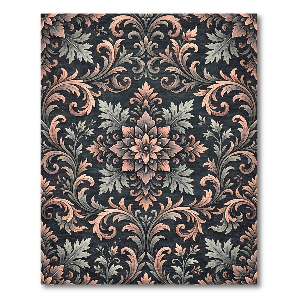 Elegant Dusty Rose Grey Damask Rug