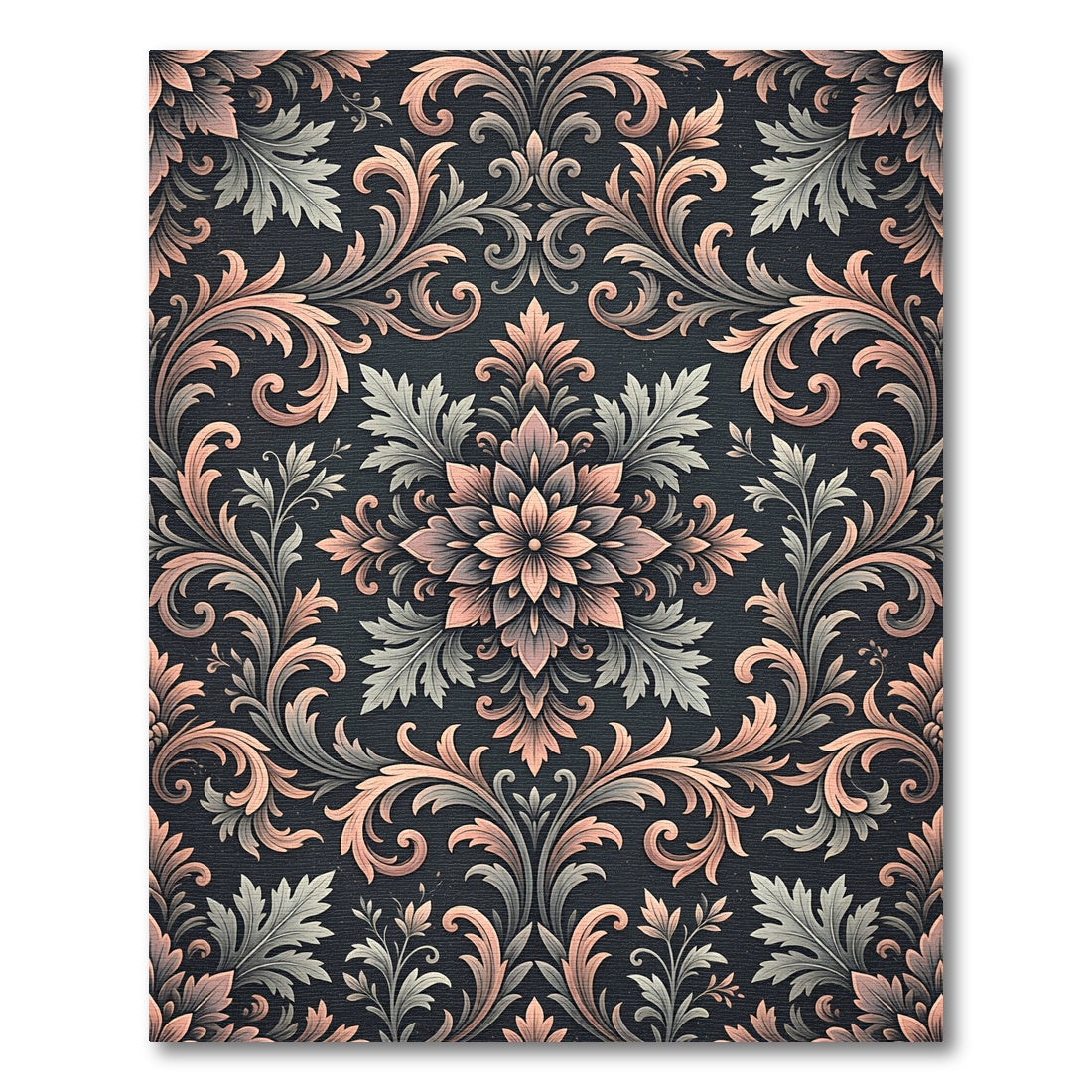 Elegant Dusty Rose Grey Damask Rug