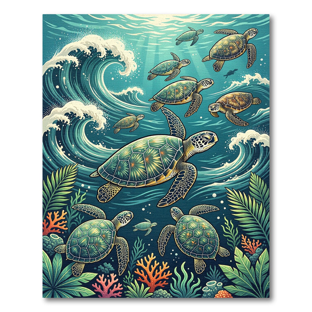 Vibrant Underwater Turtle Ocean Scene Rug