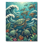 Vibrant Underwater Turtle Ocean Scene Rug