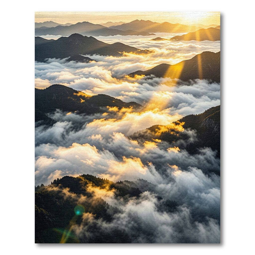 Golden Sunrise Mountain Mist Landscape Rug