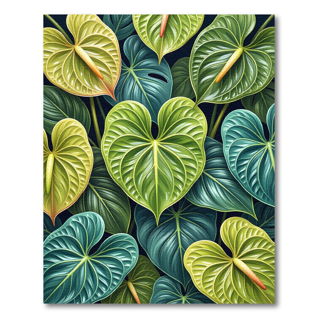 Lush Tropical Anthurium Leaf Botanical Art Rug