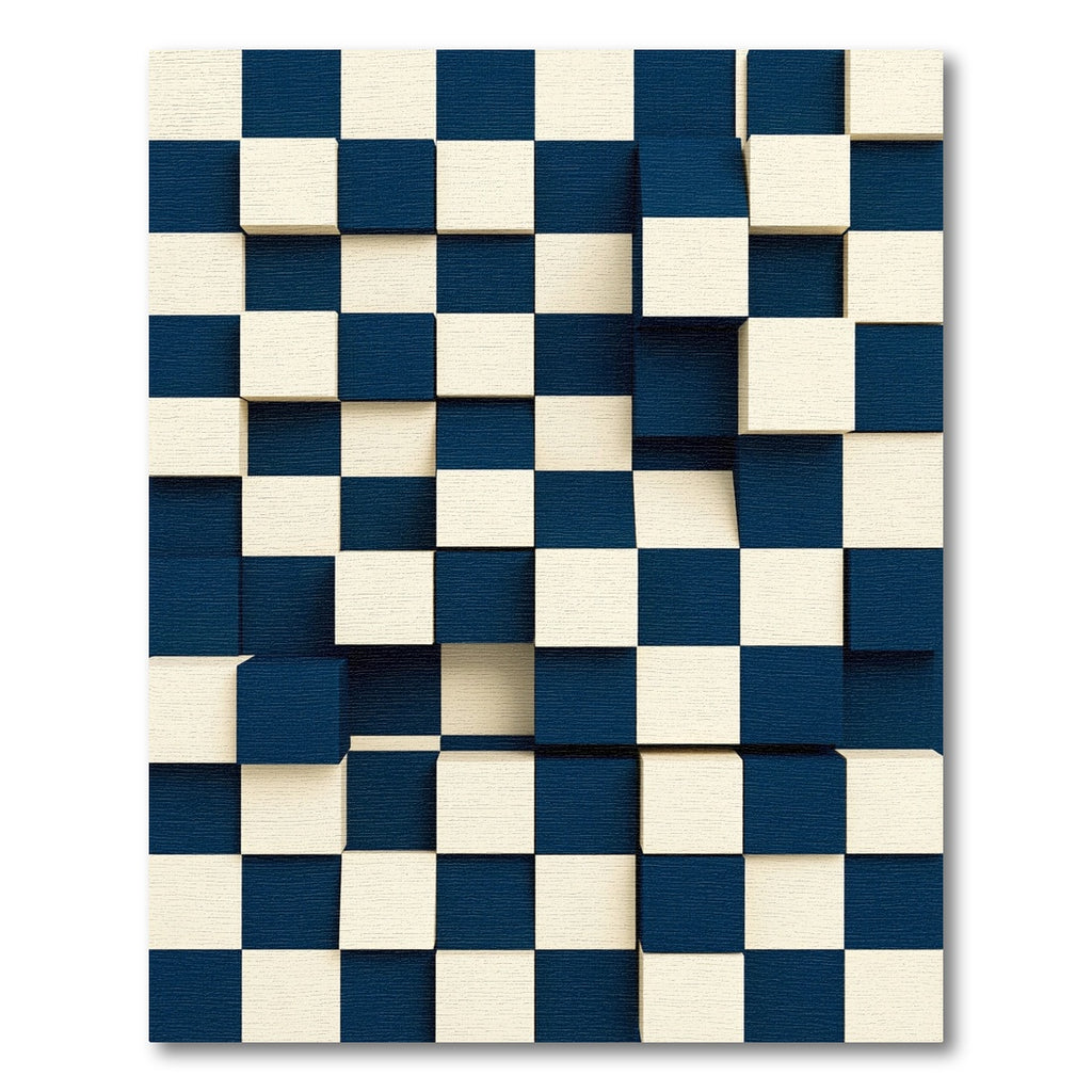 Modern Navy and Cream 3D Block Rug