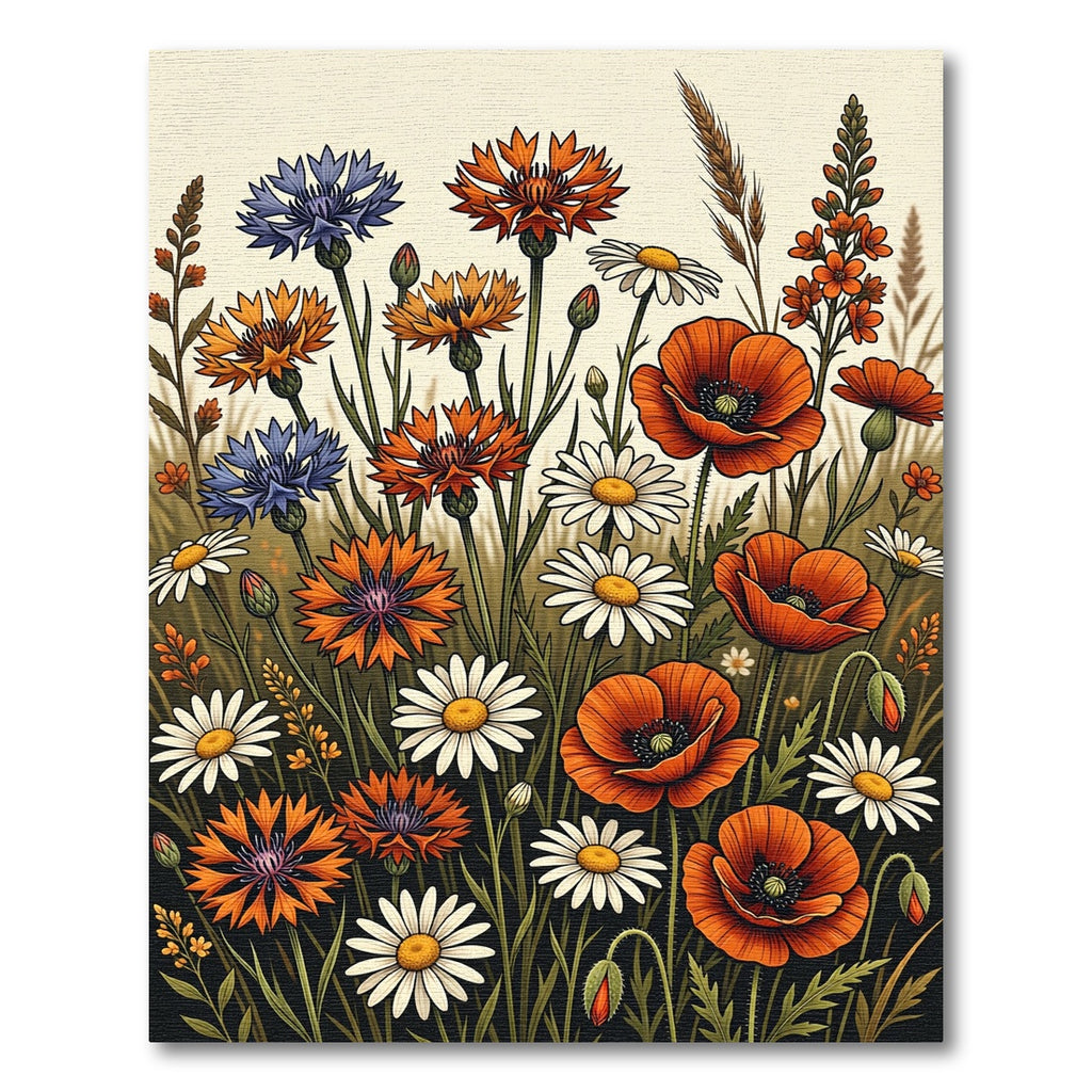 Vibrant Wildflower Meadow Botanical Illustration Rug