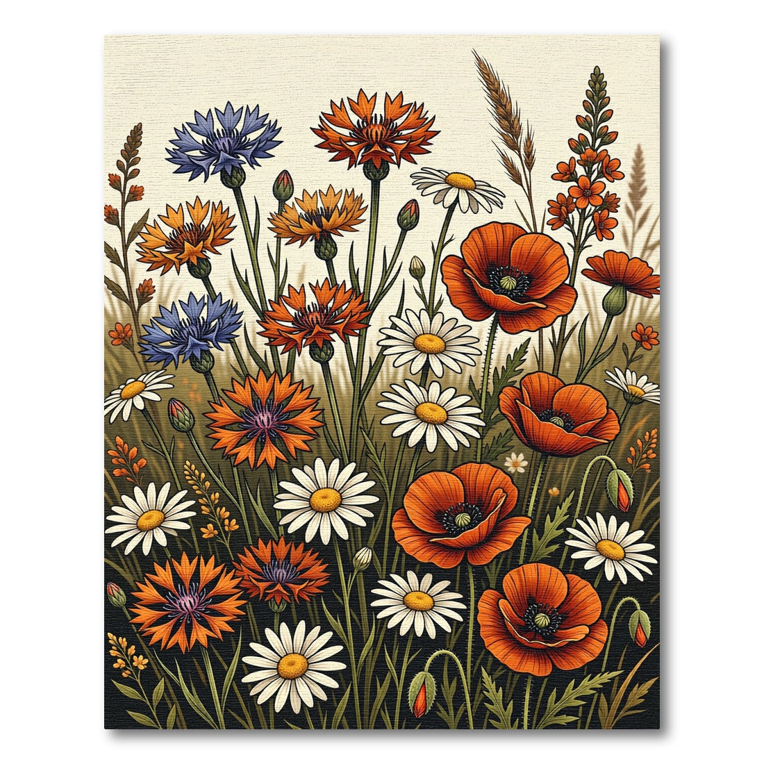 Vibrant Wildflower Meadow Botanical Illustration Rug