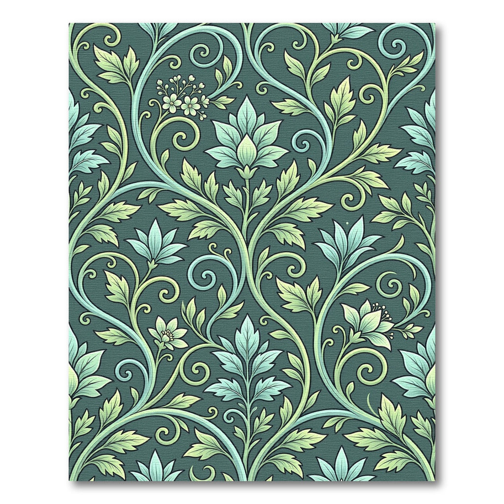 Teal Green Floral Vine Scrolls Rug