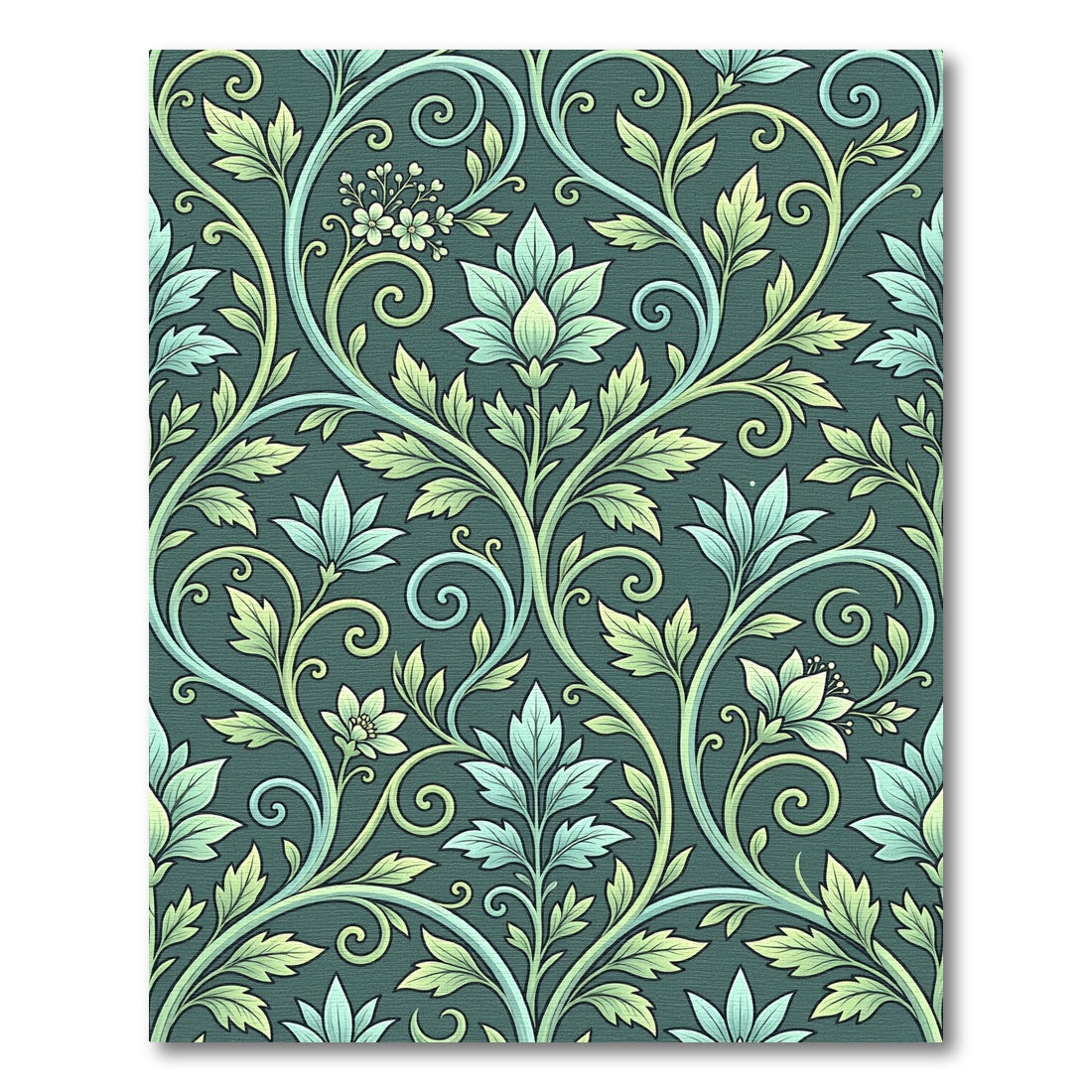 Teal Green Floral Vine Scrolls Rug