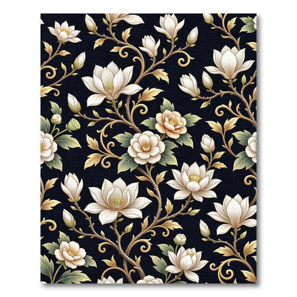 Rich Cream Magnolia Vine Pattern Rug