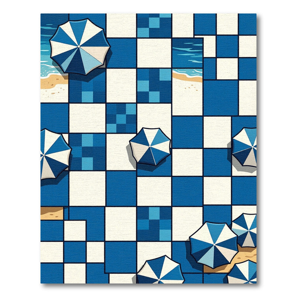 Coastal Blue Geometric Parasol Checkered Rug